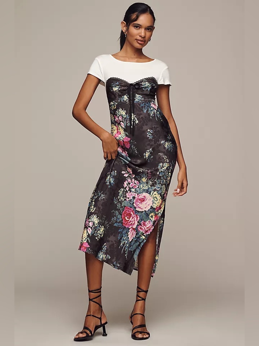 By Anthropologie Twofer midi slip dress floral lace trim